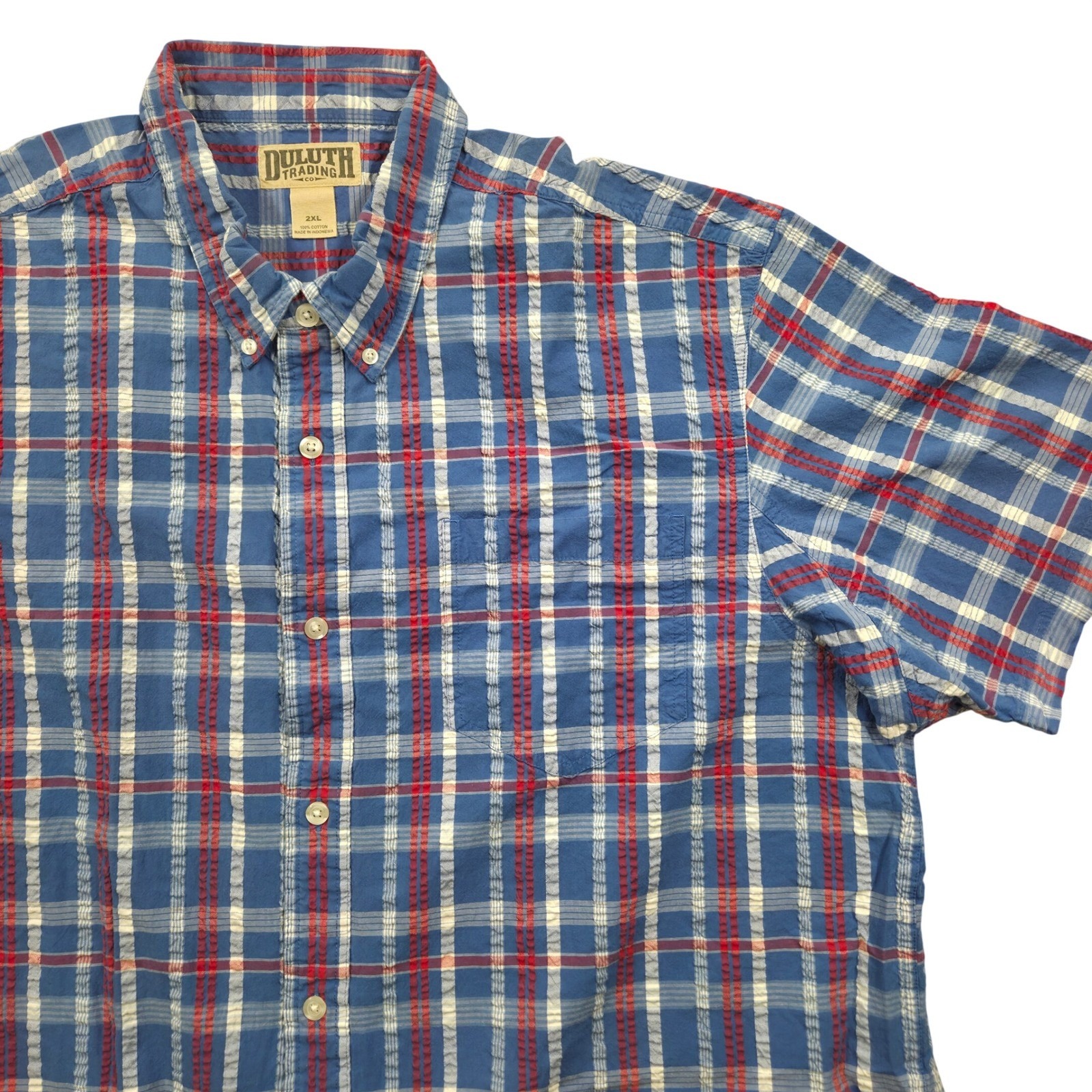 Duluth Ripple Rouser Seersucker Short Sleeve Shirt 60602 Blue Plaid Mens 2xl